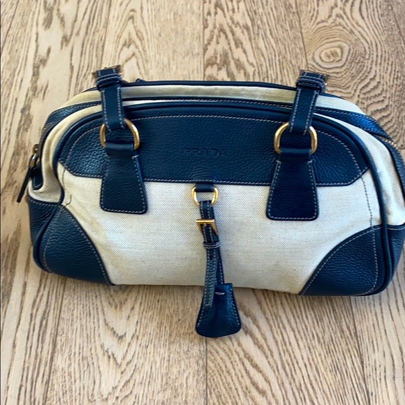 Prada Blue and Cream Satchel - Picture 1 of 10